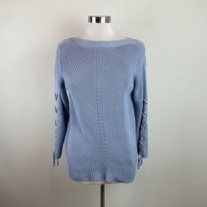 Ivanka Trump Solid Light Blue Knit Criss Cross Long Sleeve Sweater Women Medium